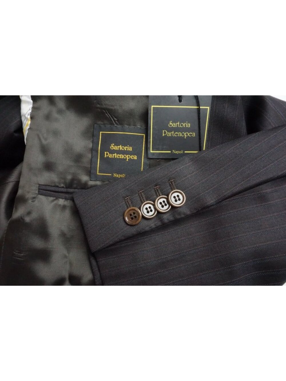 Sartoria Partenopea Brown Stripe Wool 2 Pc Suit Jacket Pants Sz 56R EU BRAND NEW